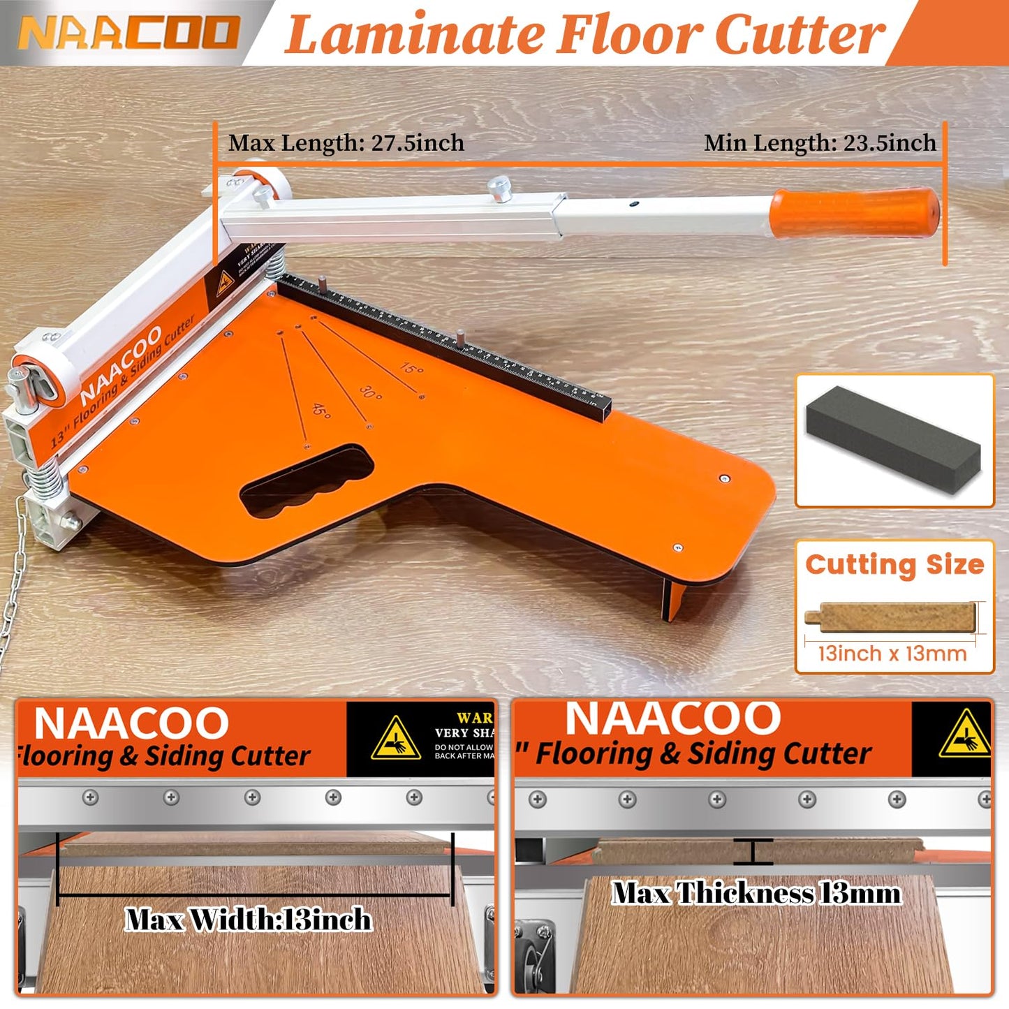 NAACOO Laminate/Vinyl Floor Cutter, 13” Vinyl Plank Cutter with Wheel – Just 1 Step Meet Angle&Length Cutting, Flooring Tools - Cuts Laminate Floor, Engineer Wood, LVP/T, VCT, SPC, WPC