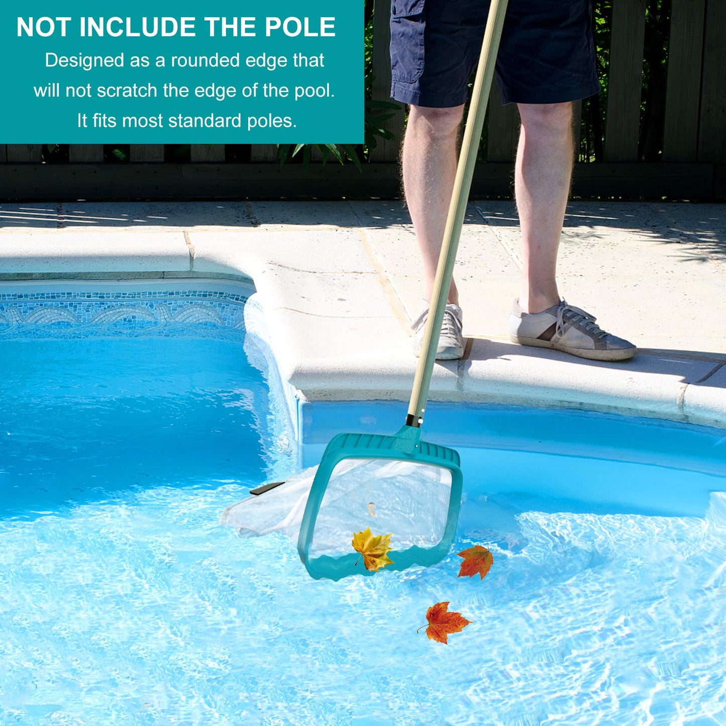 POOLWHALE Professional Pool Skimmer Net, Heavy Duty Swimming Leaf Rake Cleaning Tool with Deep Fine Nylon Mesh Net Bag - Fast Cleaning,Easy Scoop Edge,Debris Pickup Removal (No Pole)