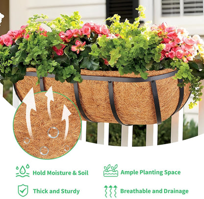 Legigo 16-Inch Window Box Planters - Durable Metal Railing Planters with Coconut Liners | 2-Pack for Outdoor Use