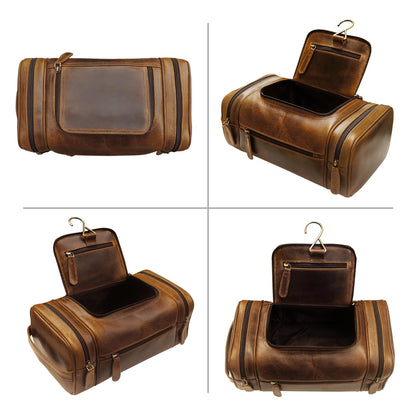 ELIZO Genuine Leather Toiletry Bag for Men Mens Toiletry Bags for Traveling Waterproof Hanging Leather Dopp Kit w/Hook Extra largeToiletry Bag Travel Organizer for Toiletries