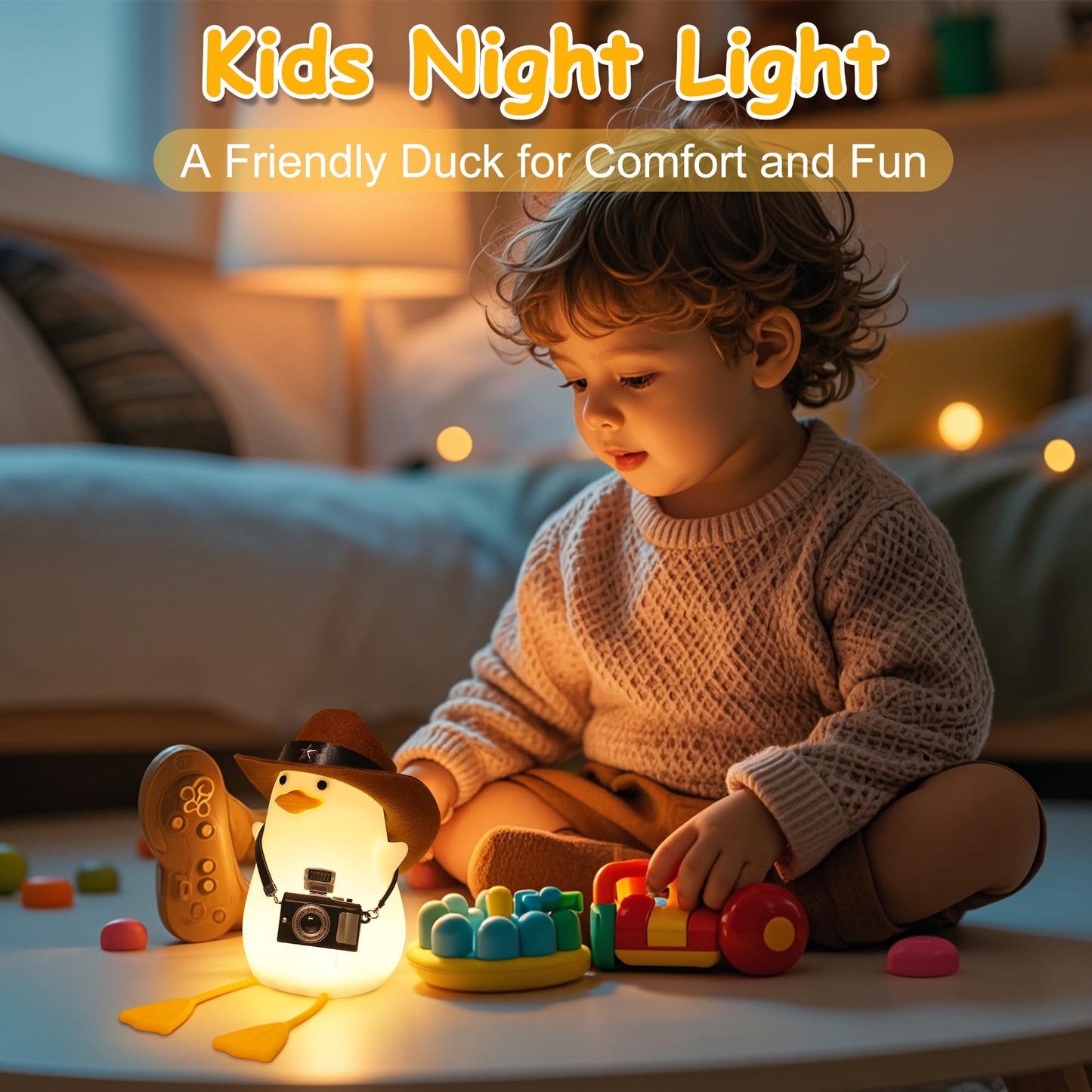 Hinittey Duck Night Light, Squishy Duck Lamp, Cute Bedside Ducks Funny Nightlight with Dimmer & Timer & Rechargeable for Room Decor, Duck Gifts for Girls, Boys, Women, Little Ones-Cowboy Duck
