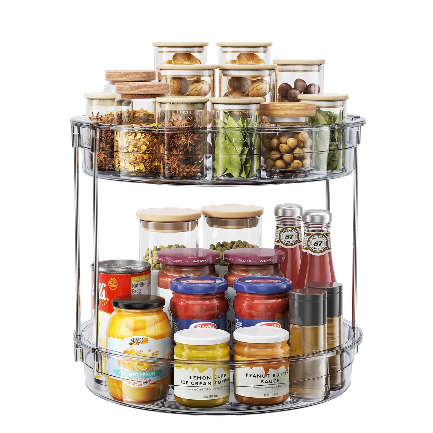 LAMU 2 Tier Lazy Susan Turntable Organizer 9.25'' Rotating Spice Rack Organization for Cabinet, Kitchen, Pantry, Countertop, Bathroom, Vanity, Medicine Cabinet Organizer, Clear