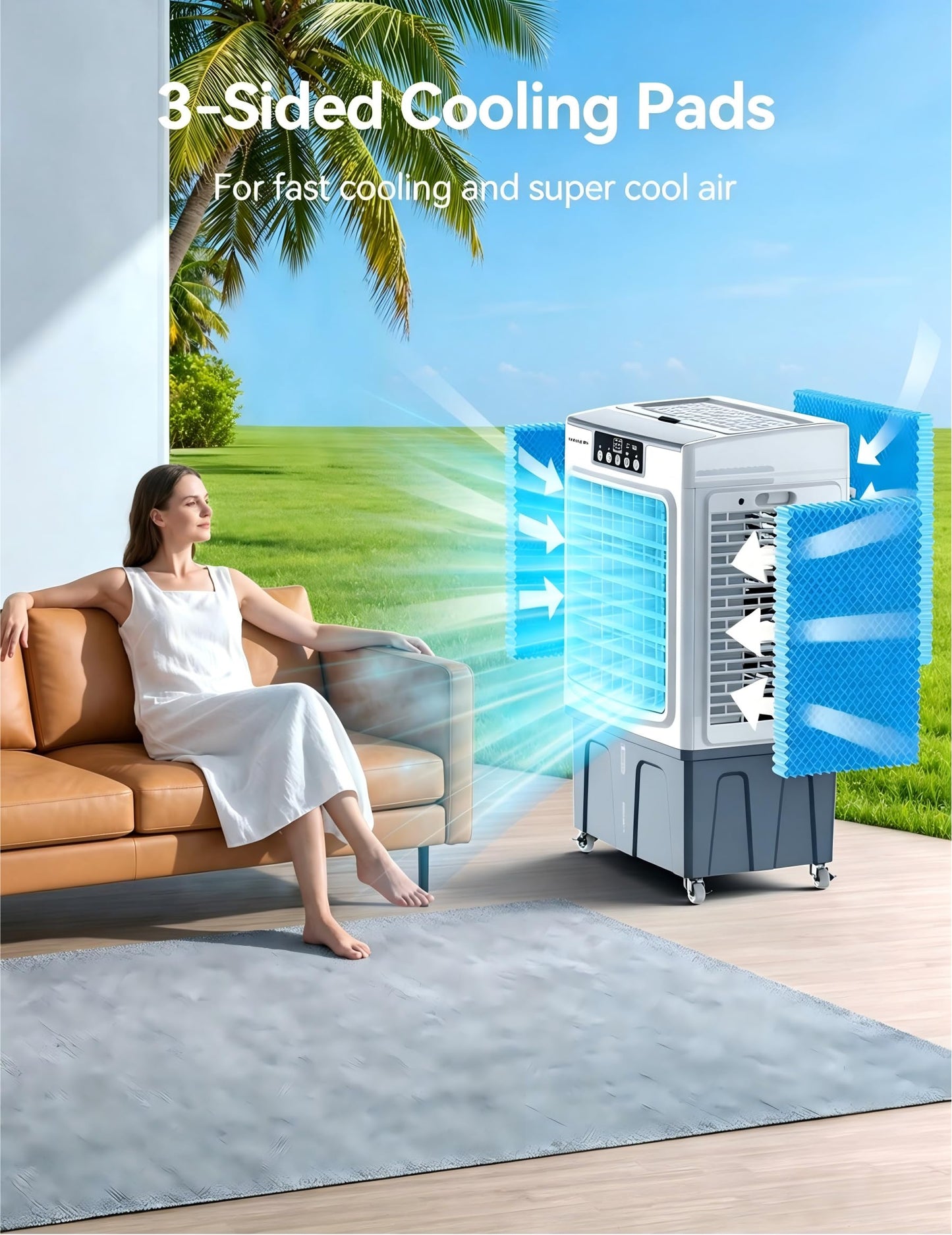 VAGKRI Swamp Cooler, 2100 CFM Evaporative Air Cooler with 8 Gallon Tank, 120° Oscillation, 3 Modes & 3 Speeds, 24H Timer, Remote Control, Outdoor Cooling Fan with Auto Fill for Patio, Garage, Factory