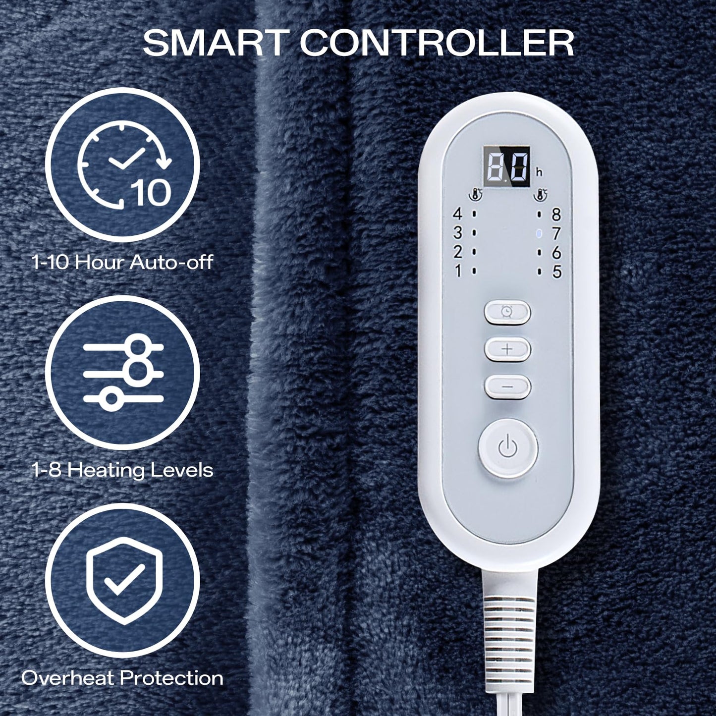 Heated Blanket Twin, Electric Blanket Soft Sherpa Flannel, 10 Hours Auto Shut-off & 8 Fast Heating Levels, Machine Washable ETL Certified, Heating Blanket for Bed & Sofa (62x84 inches, Gray)