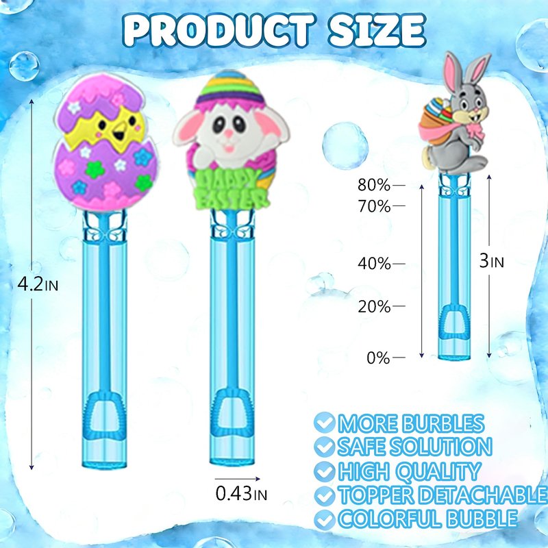 24 Pcs Easter Bubble Wands - Bunny, Chick & Easter Egg Themed Bubble Makers, Piñata Stuffers & Goodie Bag Fillers for Easter Party Favors, Egg Hunt Supplies & Spring Outdoor Activities