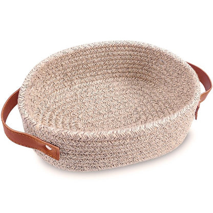 ABenkle Small Woven Basket, Mini Cotton Rope Storage Basket, Tiny Easter Basket, Shelf Basket, Oval Decorative Toy Dog Cat Basket for Nursery, Empty Gift Basket, 9.4" x 5.9" x 3.9" XS