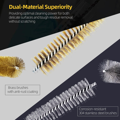 PokShow 16Pcs Stainless Steel & Brass Wire Tube Brushes Bottle Brush Set,12" Long Wire Bore Brushes for Deep Cleaning Pipes,Tubes,Narrow Spaces, Engine Parts, Home Brew(1/4"-1" Sizes)