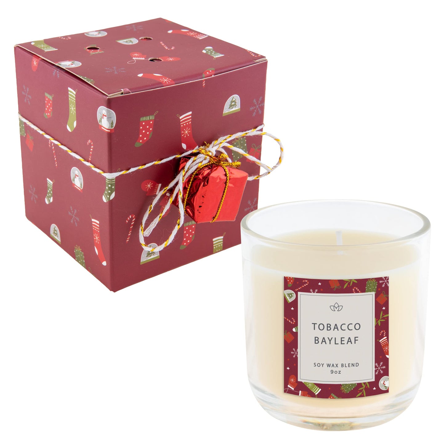 Giftable Holiday Boxed Soy Wax Candle Stockings/Tobacco Bay Leaf