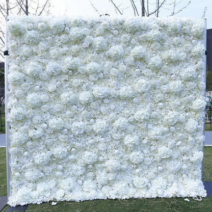 UYCVT White Rose Hydrangea Artificial Flower Wall Backdrop Panels, Handmade Romantic Large Wedding Backdrop 3D Floral Wall Fabric Flower Wall for Party Baby Shower Bridal Weddi-1m*1m/3.28 * 3.28FT