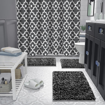 Yimobra Black and White Bathroom Rugs Non Slip Washable, Ultra Soft and Water Absorbent Bath Mats, Plush Fluffy Shower Mat Outside, Microfiber Thick Matts for Bathroom Floor/Sink, 24x17