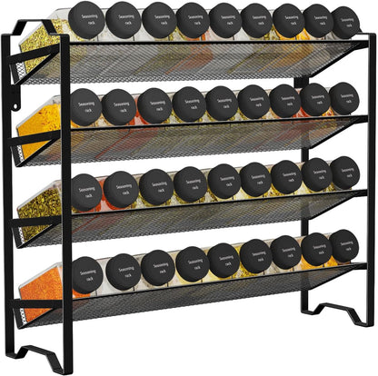 Simple Trending 2 Pack 4 Tier Spice Rack Organizer,Stackable Kitchen Counter Shelves,for Cabinet,Countertop,Pantry, Door or Wall Mount, Metal Mesh,Jars not Included, Black
