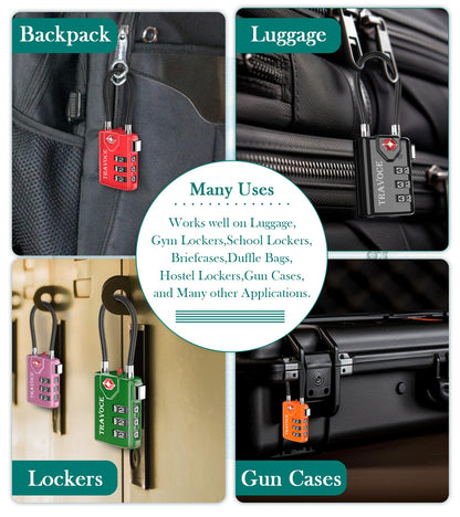 Search Alert TSA Approved Travel Combination Luggage Cable Locks for Suitcase, Gym Locker,Toolbox,Backpack 1,2,4,6 &10 pk (Lime 2 Pack)