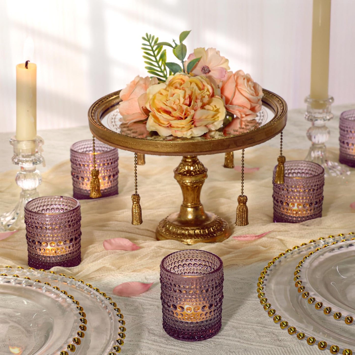 SUPMIND 24 Pcs Votive Candle Holders, Glass Holders Bulk for Table Centerpiece, Tea Lights Candle Holders for Wedding Shower, Party and Home Decor Purple