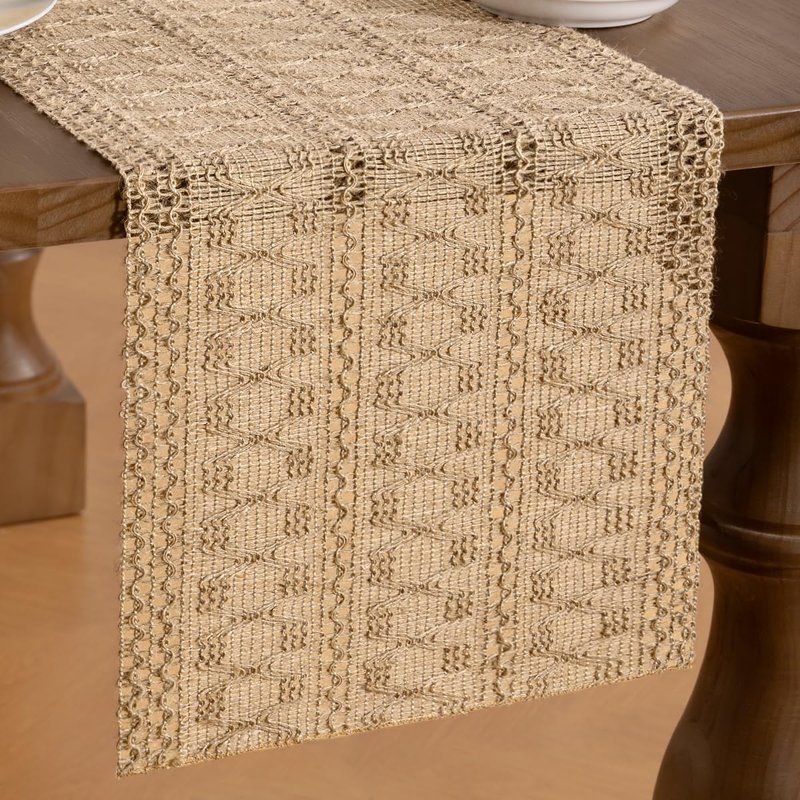 MLMW Boho Table Runner 36 inches Small Coffee Table Runner Rustic Burlap Macrame Jute Table Runner Dresser Runners for Bedroom Living Room Home Decor