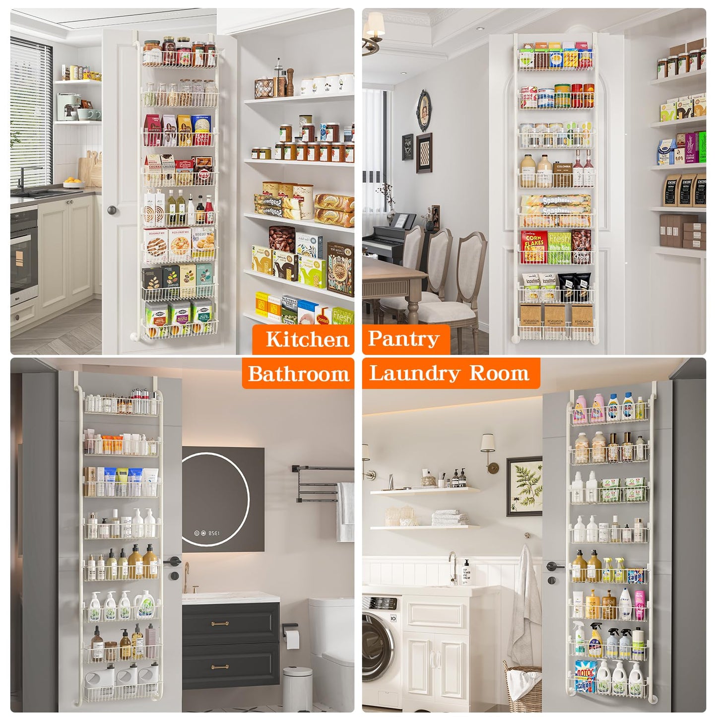 MIAOLI Over The Door Pantry Organizers and Storage, 6-Tier Spice Rack, Home & Kitchen Storage Shelves for Cabinet, Large Capacity Hanging Seasoning Organizer, Laundry Room Organization, Black