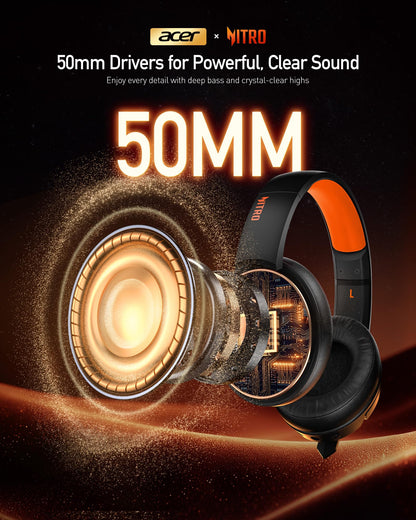 acer Wireless Gaming Headset, PS5 Headset with 2.4GHz for Ps5, Ps4, PC, Switch, Bluetooth 5.3 + 100Hrs Gaming Headphones with Noise Canceling Mic for Laptop, Mobile, Mac, 50mm Drivers (Orange)