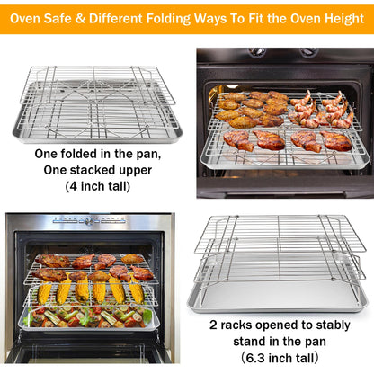 TeamFar Cooling Rack, 5-Tiers Stainless Steel Baking Cooling Wire Rack for Baking Roasting Cooking, Healthy & Firmly Weld, Stackable & Collapsible, Dishwasher Safe, 15”x10”