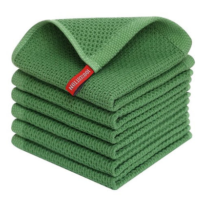 Homaxy 100% Cotton Waffle Weave Kitchen Dish Cloths, Ultra Soft Absorbent Quick Drying Dish Towels, 12 x 12 Inches, 8-Pack, Grass Green