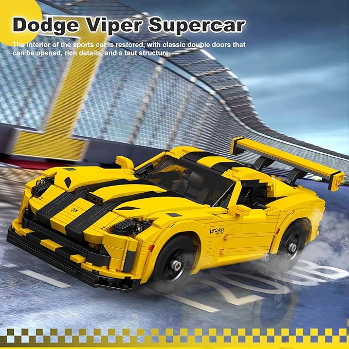 Mould King 10046 Supercar Building Block Kits Dodge Viper Car Model Building Sets MOC Car Gift for Kids/Adult Collections Enthusiasts 1236 Pieces
