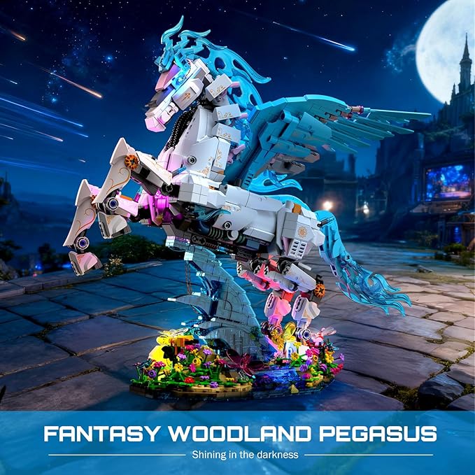 Flying Horse Building Set with LED Light Greek Mythology Pegasus Collection 3D DIY Model Kits Toy Building Blocks Set for Adults Creative Gifts for Birthday and Festival