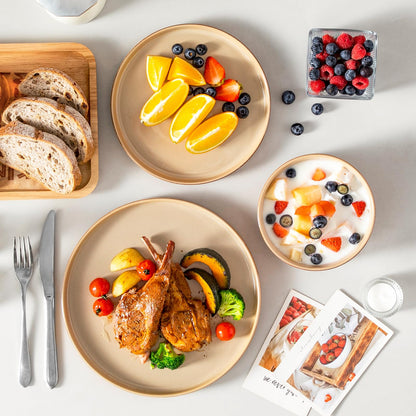 vancasso ONION Ceramic Plates and Bowls Sets, 24 Pieces Brown Dinnerware Sets for Kitchen, Reactive Glaze Dishes Set for 8, Dishwasher and Microwave Safe
