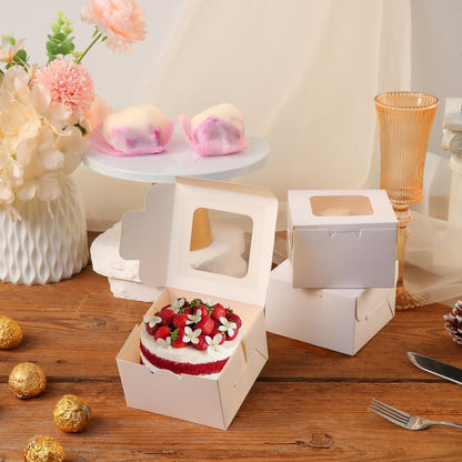 KGVZPT 50pcs White Cake Boxes with Window,5x5x2.5 Inches Small Bakery,Treat,Pastry,Cookie,Dessert Boxes,Macaroon,Donut,Candy,Christmas Gift Giving
