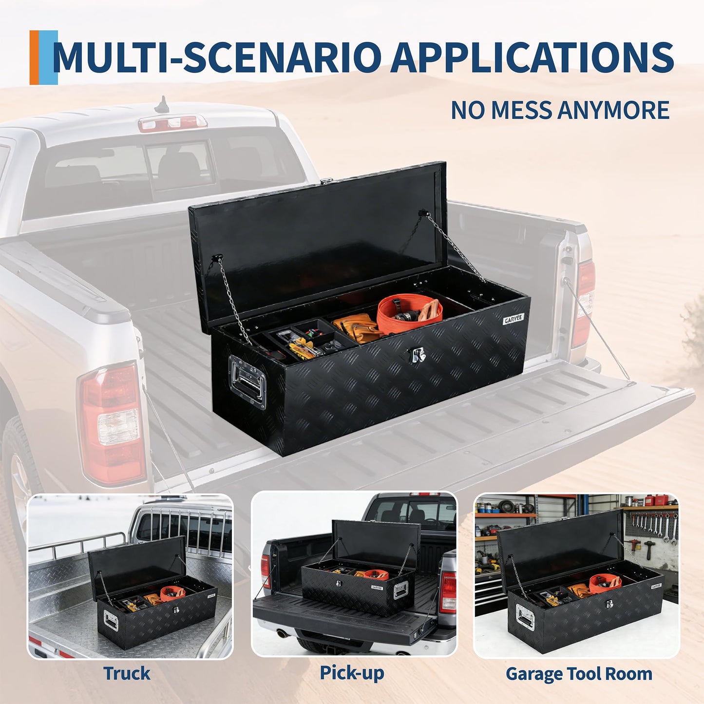 Garvee 30 Inch Aluminum Truck Bed Tool Box - Heavy Duty Diamond Plate Tool Chest with Lock and Keys | Storage Organizer for Pickup Trucks, RV, Trailers | Side Handles, 30 x 13 x 9.6 Inches, Black