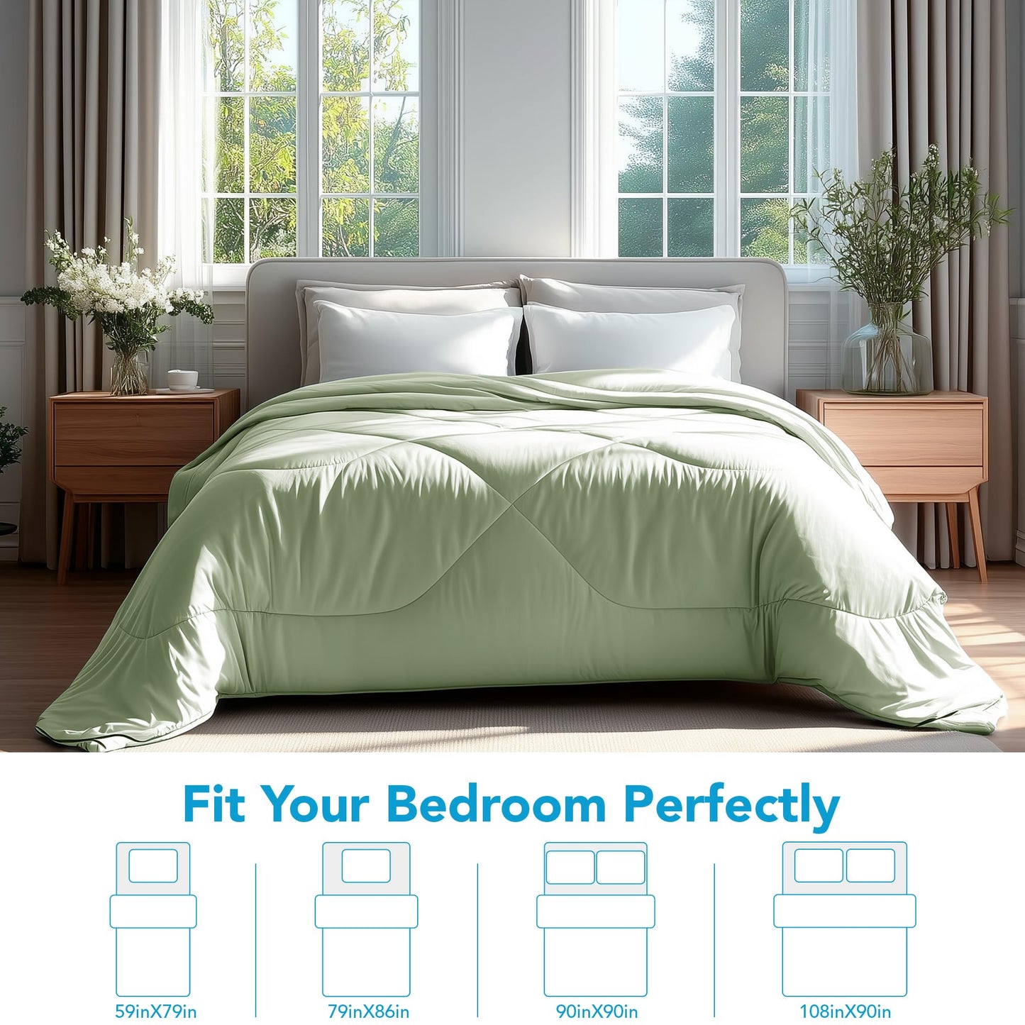Deconovo Cooling Comforter – Double-Sided Cold Touch for Hot Sleepers & Night Sweats, Lightweight & Breathable, Oeko-TEX Certified, Machine Washable (Cold, Hang-Dry) – Green, 59x79 Inch