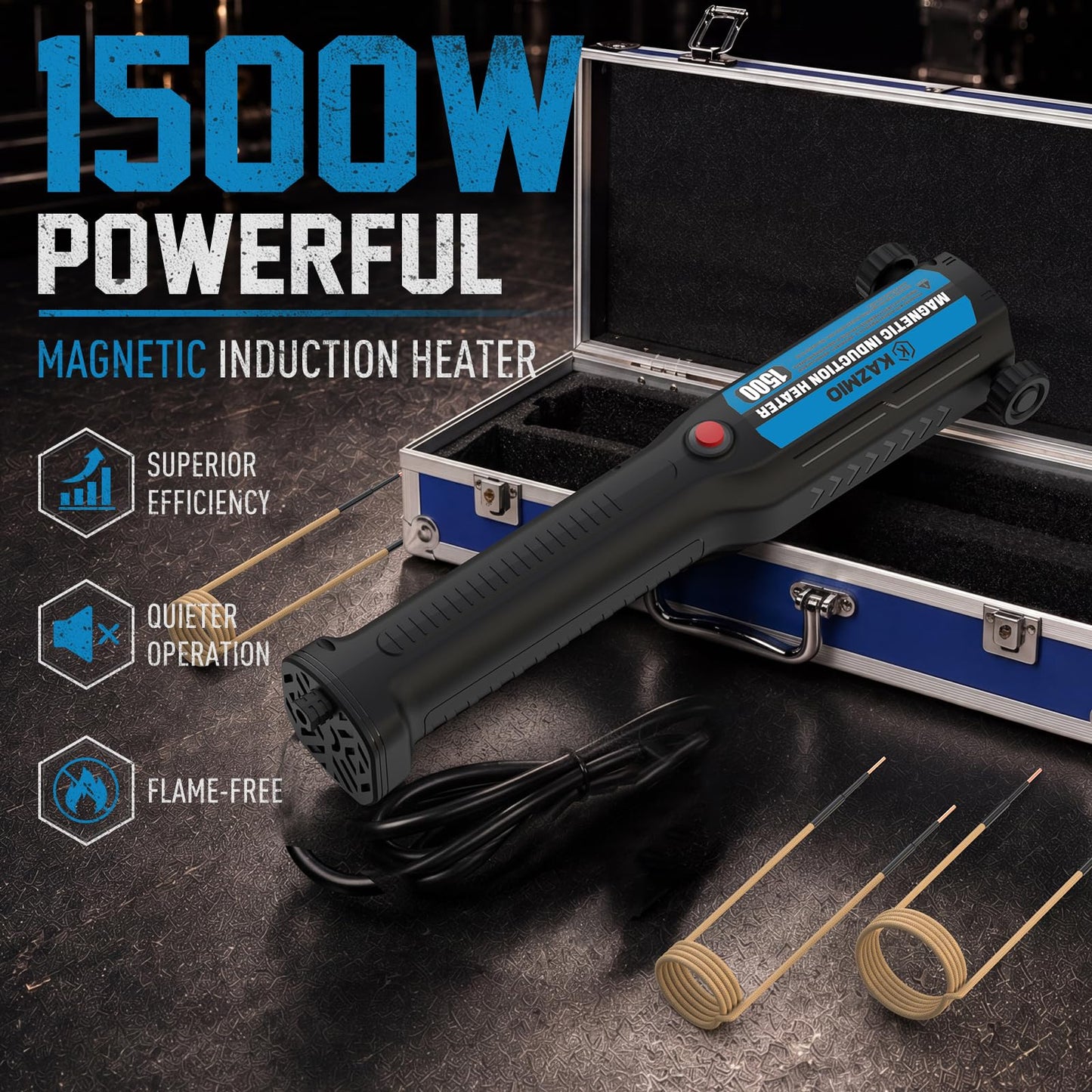 1500W Induction Heater Kit, 110V Handheld Induction Heater with 5 Coils for Rusty Bolt and Screw Removal, Blue
