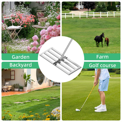 Lawn Leveling Rake 30"x10", Heavy-Duty Stainless Steel Yard Leveling Rake, Professional Soil Leveling Tool for Pastures, Golf Lawns, Gardens, Yards (Silver)
