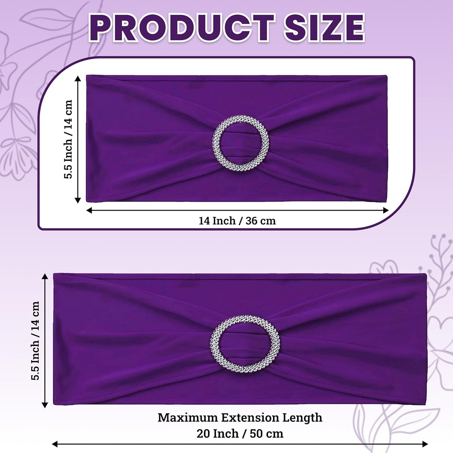 MDS Premium Spandex Chair Sashes - Pack of 10 Stretch Covers with Buckle Slider | Purple for Weddings & Events