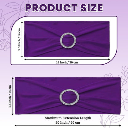 MDS Premium Spandex Chair Sashes - Pack of 10 Stretch Covers with Buckle Slider | Purple for Weddings & Events
