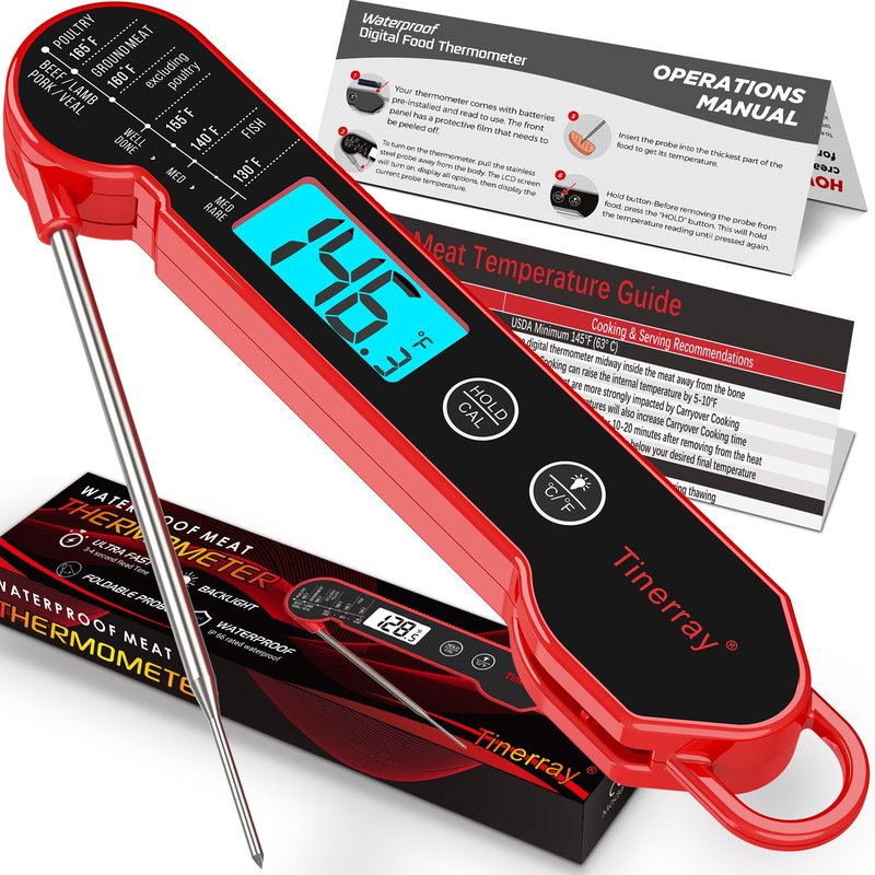 Professional Digital Meat Thermometer Instant Read Waterproof – Folding Probe Food Thermometer with Backlight & Calibration, Fast Read for BBQ, Grill, Deep Fry, Cooking, Liquids, Gift for Chef