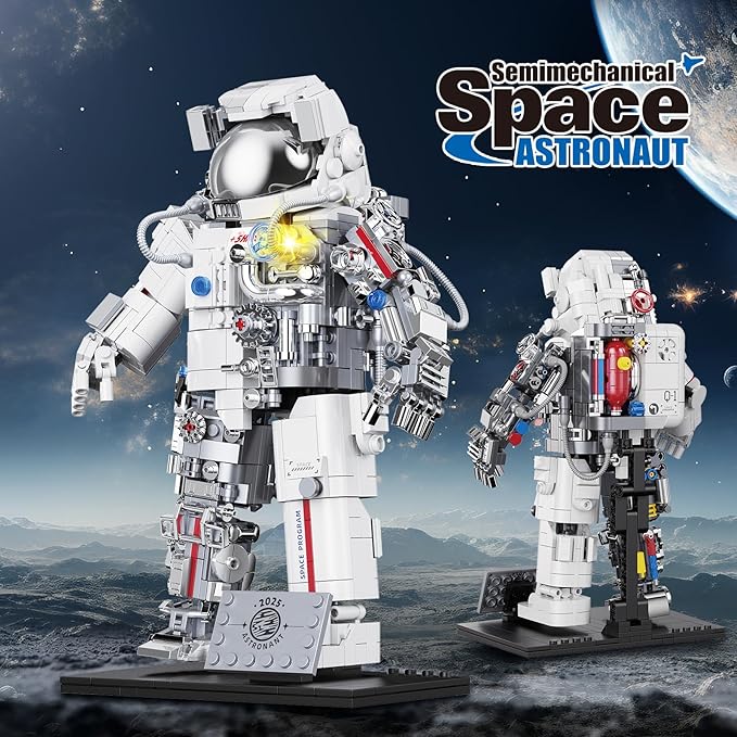 Space Astronaut Building Set Compatible with Lego Space Model with LED Light fors Adults Gifts for Boys 6+ 907 PCS Cool Collectible Gift Toys for Adults