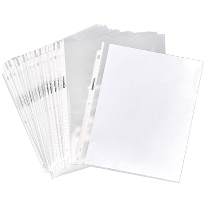 Amazon Basics Sheet Protectors for 3 Ring Binder, Heavyweight, Polypropylene, 8.5 x 11 Inch, 100-Pack, Clear