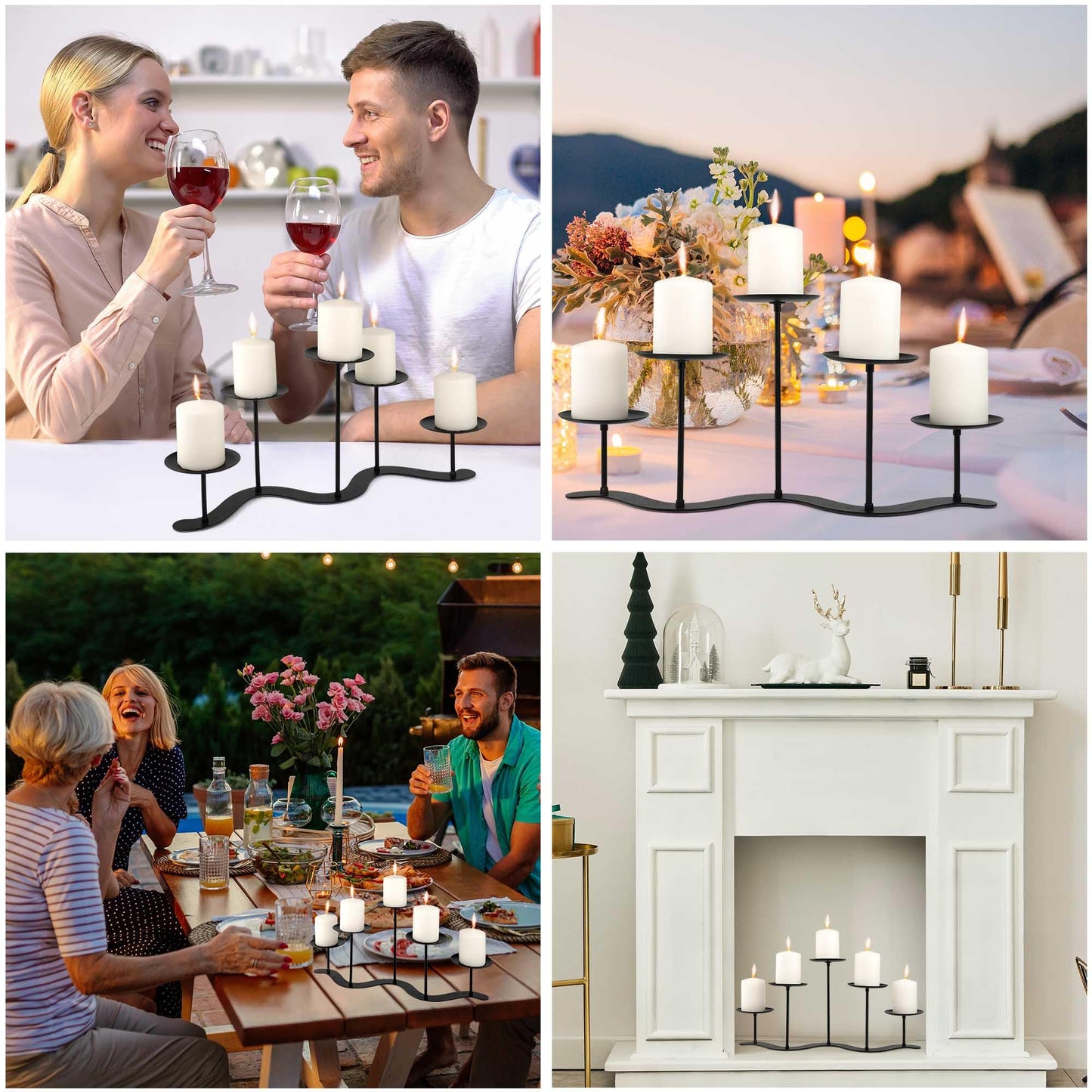 Iron Candle Holder Fireplace: 5 Metal Candelabra Centerpiece Decor - Candle Holder Stand for Candelabra Pillar Candles