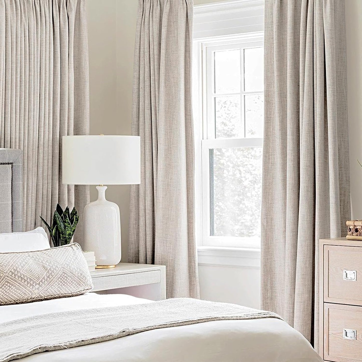 MIULEE 100% Blackout Curtains - Linen Textured Thermal Insulated Drapes | Ivory, 52 x 84 Inch (2 Panels)