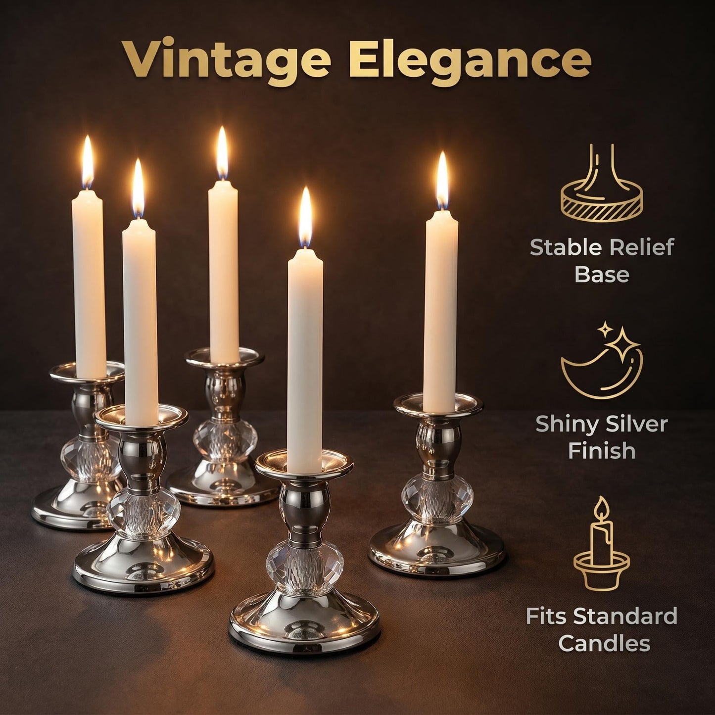 Candlestick Holders Taper Candle Holders, Candle Stick Candle Holder for Table Centerpiece, Wedding Reception, Festive Christmas Mantel Decoration or Home Decor(Silver, 6 Sets(12 Pcs))