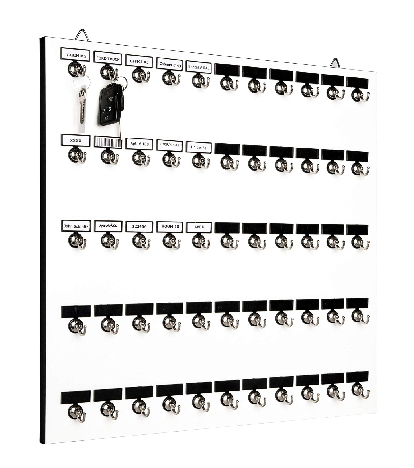 Stand Company Key Rack, Key Holder # 55MWN, Extra Space 55 Bolted Metal Hooks with Customize Nameplate, (60 Sets of Tag & Ring Included) - Made in USA