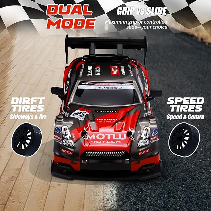 RC Drift Car 1:24 Scale Remote Control Vehicle for Kids2.4GHz 20KM/H 4WD High Speed RC Cars with LED Light Two Batteries &amp Drifting Tires Racing Sport Toy Cars for Adults Boys Girls Kids 8606RD