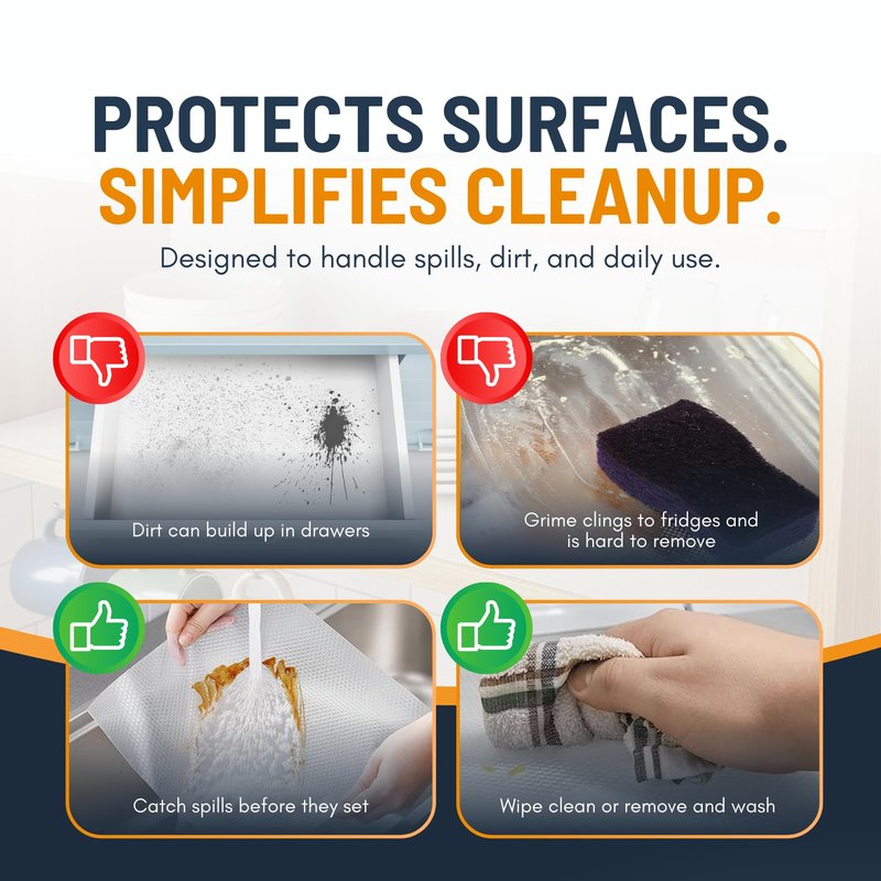 Shelf Liner Drawer Liner for Kitchen Cabinets Non-Adhesive by Linda’s Essentials (12 x 120 Inches) - Non-Slip Easy Clean Kitchen Cabinet and Cupboard Protector, Waterproof Mat, Clear Roll