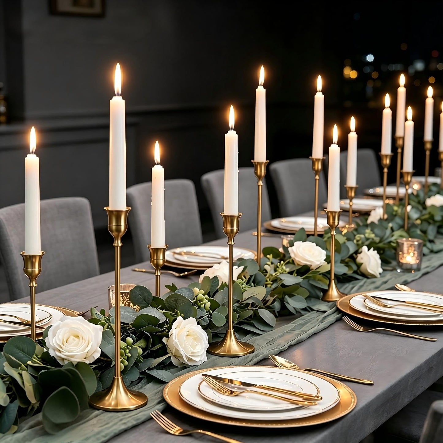 Nuptio Candlestick Candle Holders 30 Pcs Candle Stick Holder Gold Taper Candle Holder Candle Stand for Wedding Party Thanksgiving Halloween Birthday Mantel Baby Shower Table Centerpieces Decor