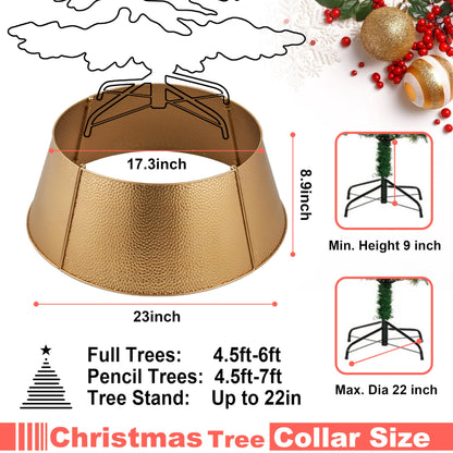 Christmas Tree Collar and Skirt Set - 23" Festive Holiday Decor with Gold Metal Tree Collar Base Stand - Ideal for Real or Artificial Trees - Christmas Skirt Tree Basket Decorations Gift Gold1