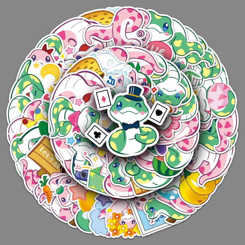 Snake Stickers 50 Pcs Vinyl Cartoon Cute Animal Stickers for Water Bottle Laptop Luggage Computer Skateboard Scrapbook Bumper Cars Bike,Waterproof Kawaii Little Snake Decals for Teens Boys