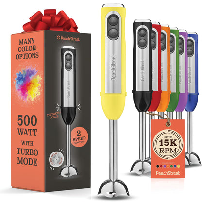 Powerful Immersion Blender, Electric Hand Blender 500 Watt with Turbo Mode, Detachable Base. Handheld Kitchen Gadget Blender Stick for Soup, Smoothie, Puree, Baby Food, 304 Stainless Steel Blades