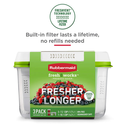 Rubbermaid FreshWorks Produce Saver, Medium and Large Storage Containers, 8-Piece Set, Set of 4, Med & Lg, Clear