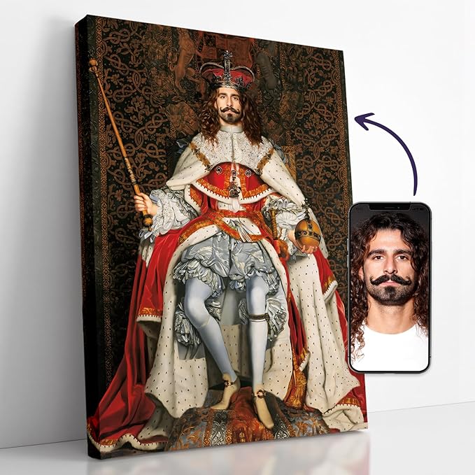 Turn Me Royal Custom Portrait from Your Photo Personalized Canvas Wall Art as Unique Birthday Gift for Men Turn him into Royalty (The Grand Monarch 24 x 36)