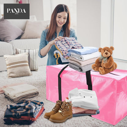 PANDA JOYS Extra Large Moving Bags - Heavy-Duty Storage Totes with Zippers & Handles | 12 Pack, Pink