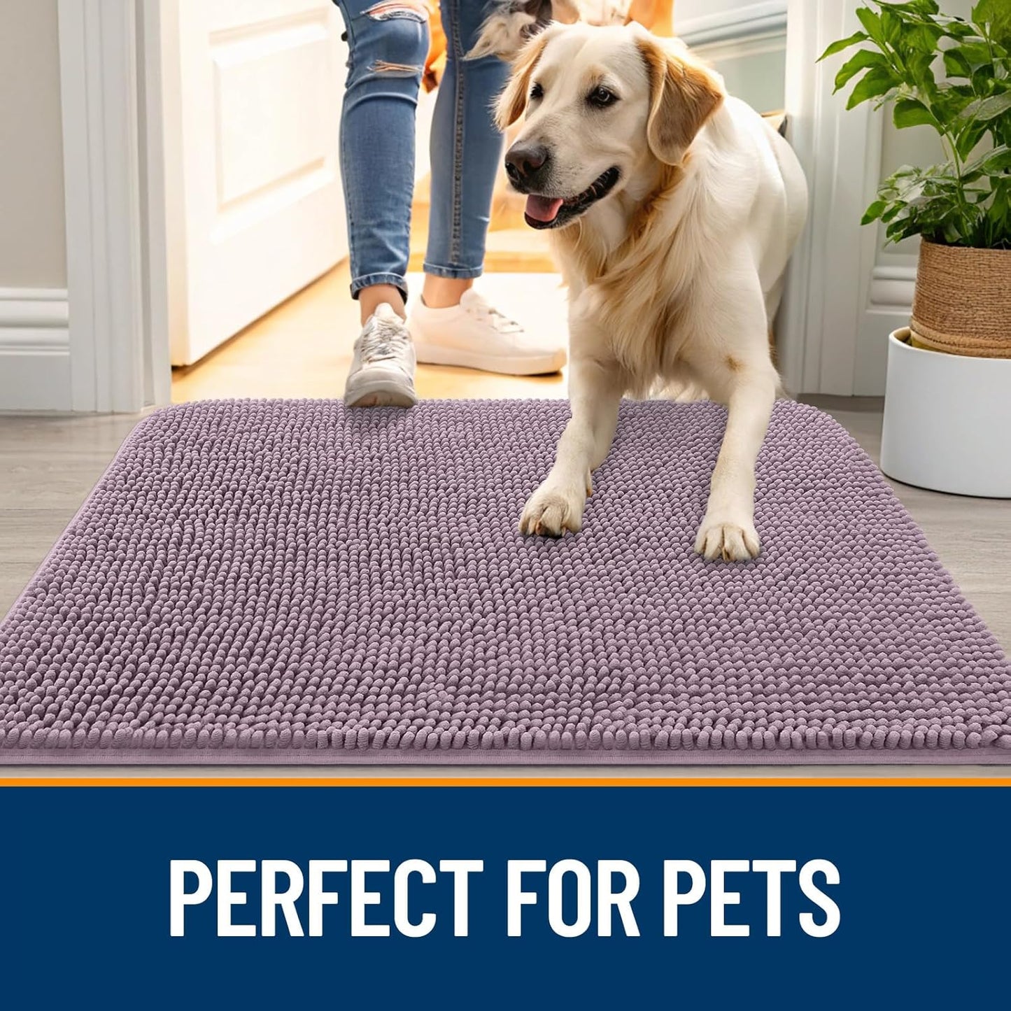 OLANLY Dog Door Mat - Absorbent Non-Slip Chenille Mat for Muddy Paws | 44x32 Deep Plum Color