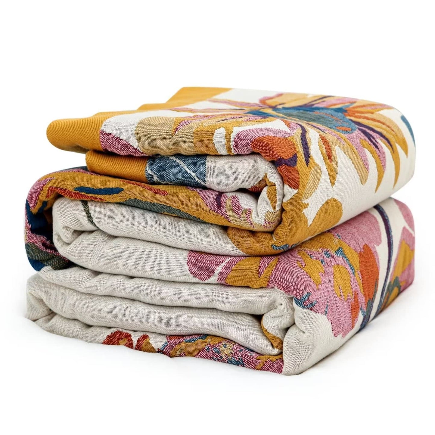 MSGKV Boho Throw Blanket 60''x80'',100% Cotton Blankets for Couch Bed,Cotton Quilt Travel Muslin Blankets Farmhouse Home Decor Soft Lightweight Picnic Blanket